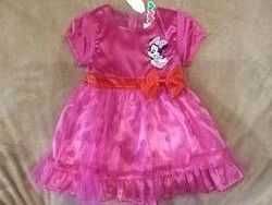 Праздничное атласное нарядное розовое платье Минни Маус 104см 3-4 года