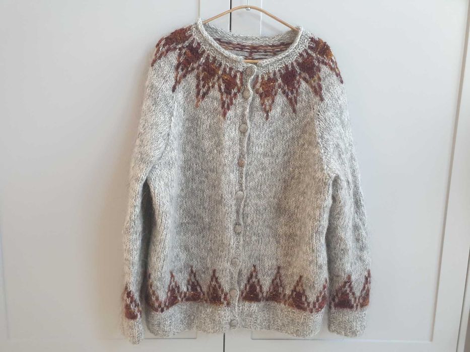 Szary wełniany sweter handmade moher mohair zapinany 42 44