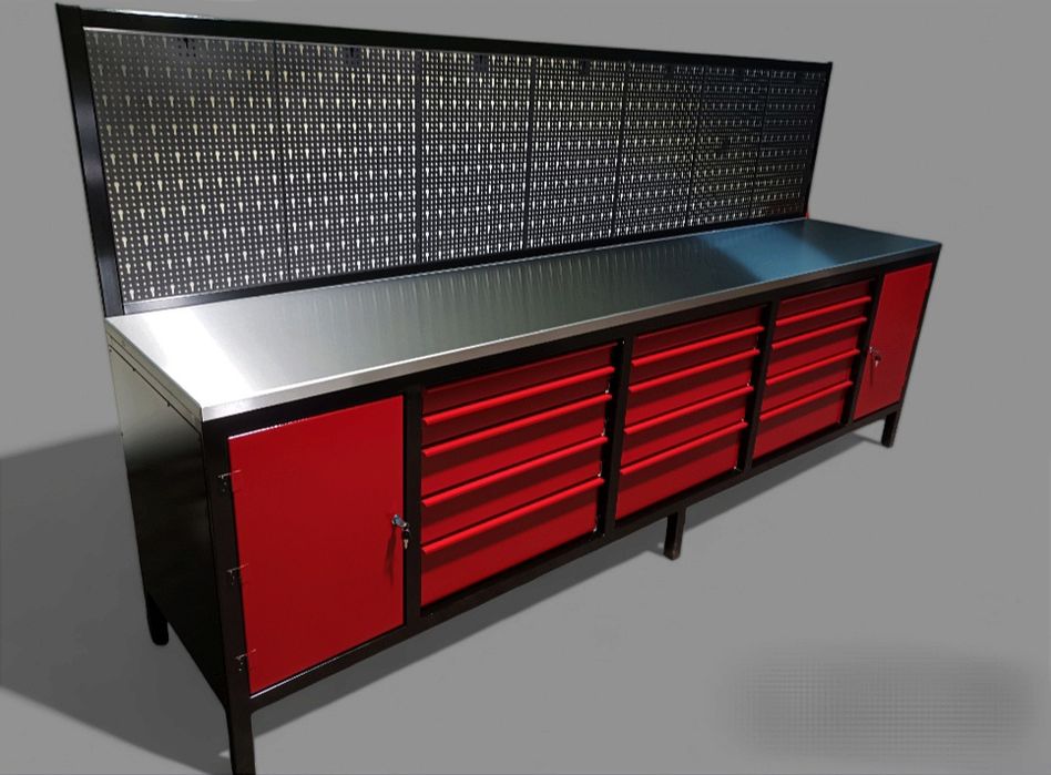 Stół warsztatowy metalowy blat nierdzewny.