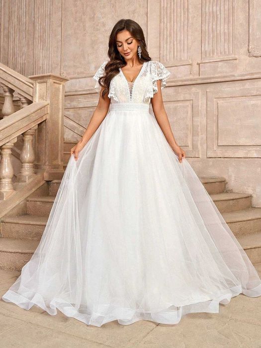 Suknia ślubna boho z trenem francuska koronka 36, 38, 40