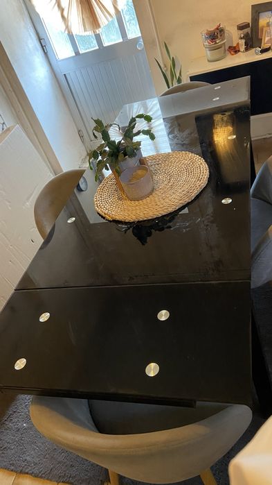 Mesa de Jantar Extensível Vidro Preto 110/170 cm