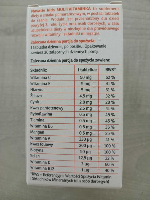 Novativ Kids Multivitaminka, 30 tabl do ssania o smaku pomarańczowym