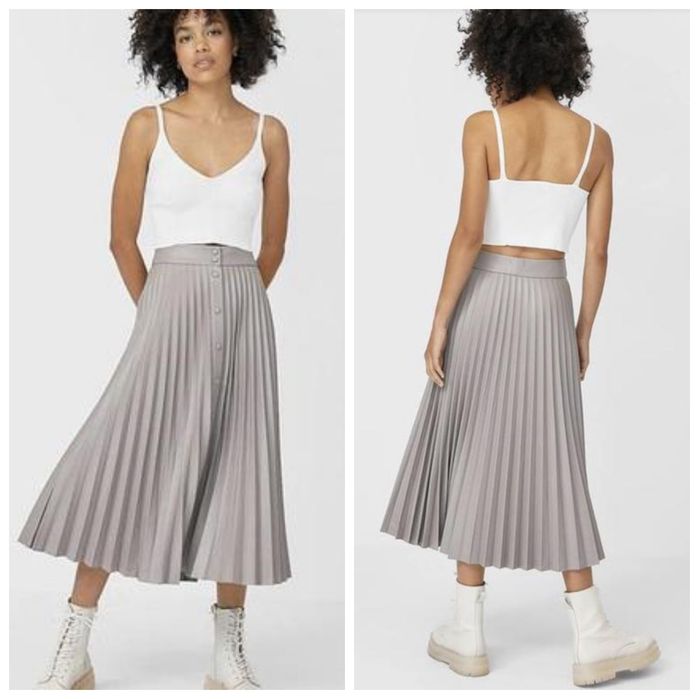 STRADIVARIUS S skórzana spódnica długa midi w kolorze taupe ekoskóra