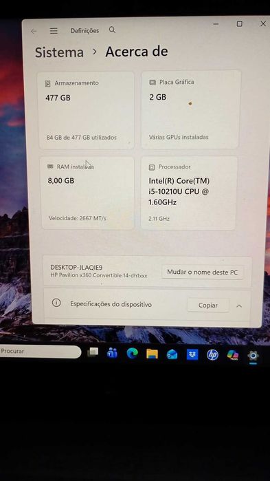 HP Pavilion x360 14 i5-10210U NVIDIA 2GB 8GB SSD 512GB Tátil Como Novo`