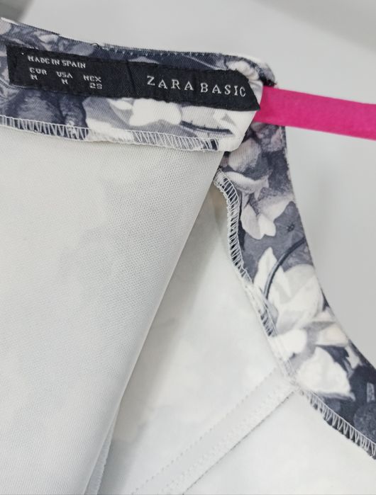 ZARA 38 M Czarno biało szara krótka sukienka w piękne kwiaty retro