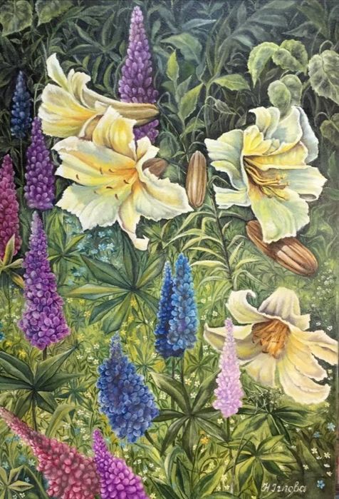 Картина олійна “Лілії” на полотні, 30×50 см, ручна робота, без рами