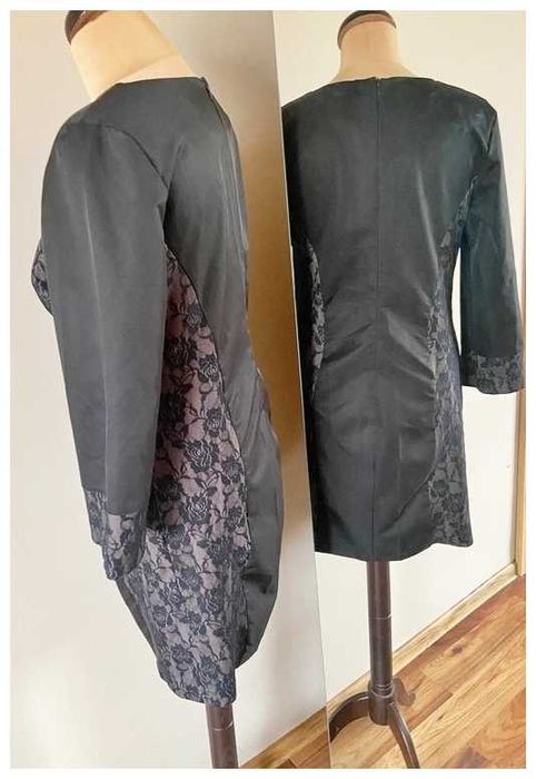 Fable 42 44 xxl sukienka midi koronka dlugie rekawy +size czarna
