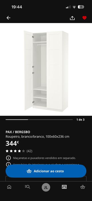 Roupeiro IKEA PAX Bergsbo branco 100/200x236