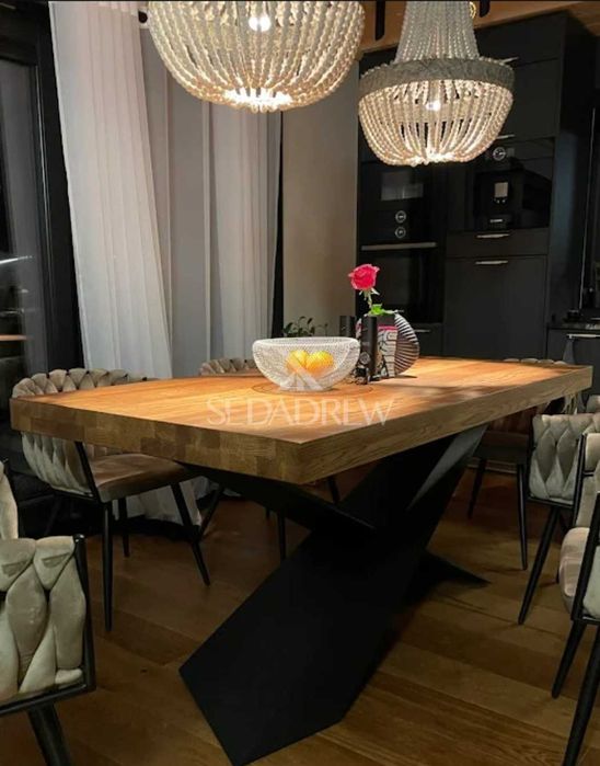 Stół stolik drewniany dębowy loft blat lity z dostawkami na wymiar