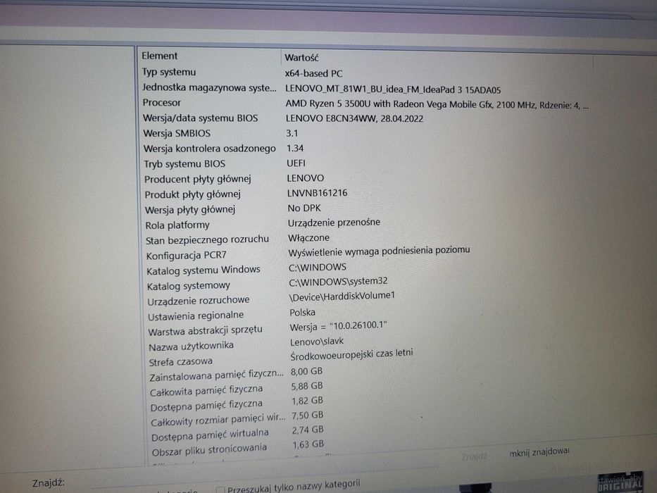 Laptop LENOVO IdeaPad 3 15ADA05 15.6" AMD Ryzen 5 8GB RAM 512GB SSD