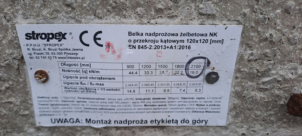 Nadporoże betonowe 210 cm