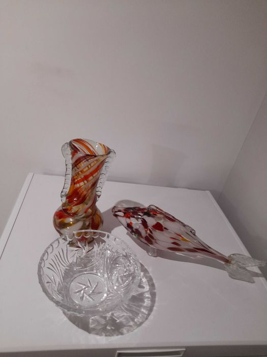 Krysztal rybka prl stare szklo zegar