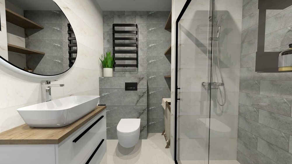 projekt łazienki 3d • wizualizacja • dobór płytek• rzuty mieszkań