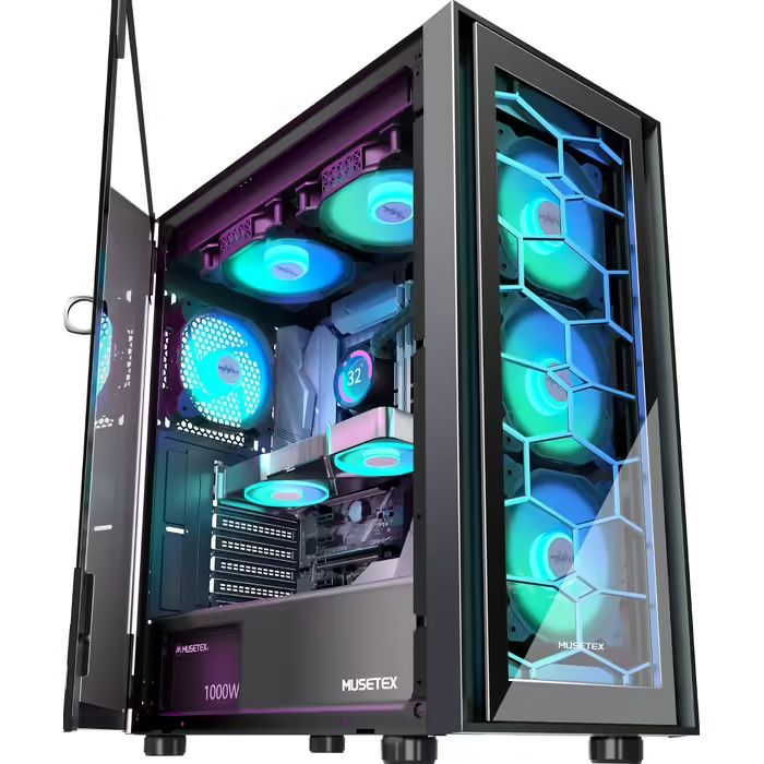 Корпус ігрового  ПК MUSETEX G07 ATX з 6 вентиляторами ARGB, USB 3.0, ч