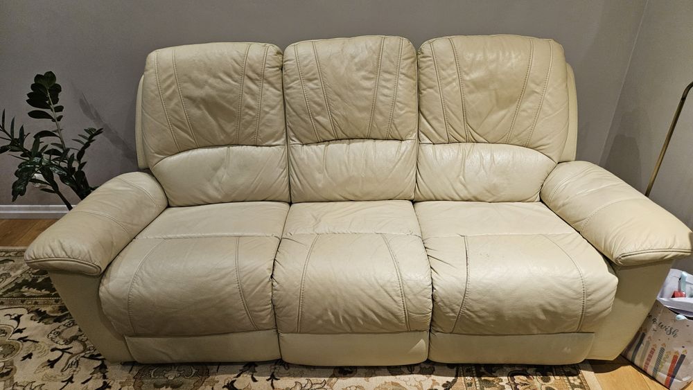 Kanapa Sofa relax beżowa skóra regulowana