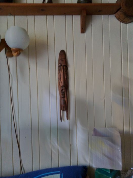 Unikatowa duża  drewniana  płaskorzeżba 60 cm 1980 Twarz z długimi wąsami