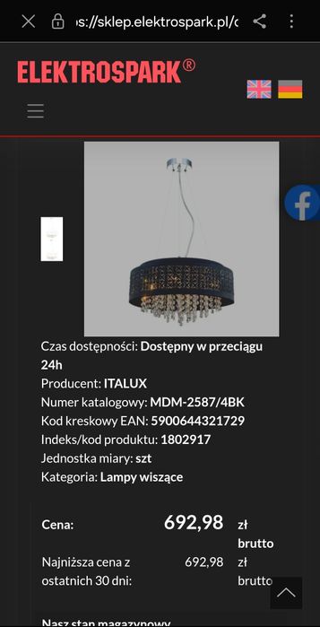 Sprzedam lampę wiszącą czarną