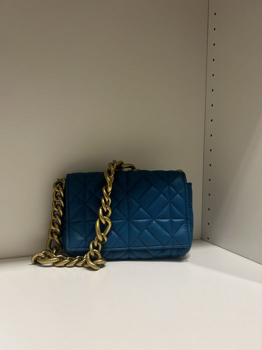 Torebka pikowana mini zara morska granatowa złoty łańcuch