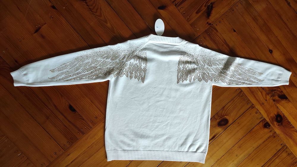 BIAŁY sweter ze ZŁOTYMI skrzydłami