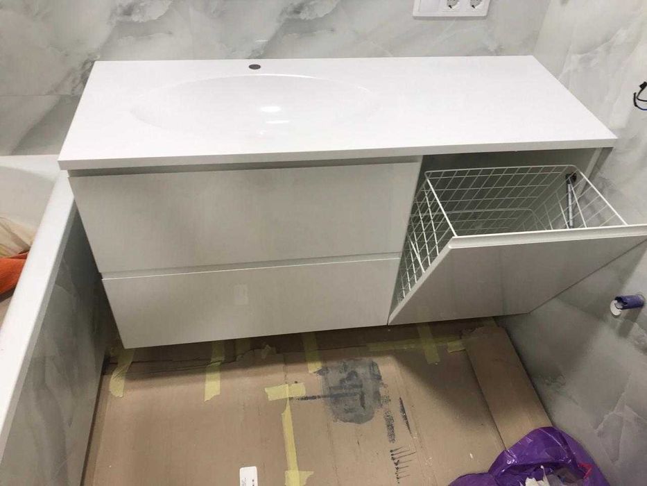 Умивальник суцільний і стільниця над пральною машиною + тумба дзеркало