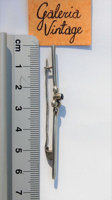 Stara broszka, błękitny topaz, srebro, Warmet, PRL, vintage