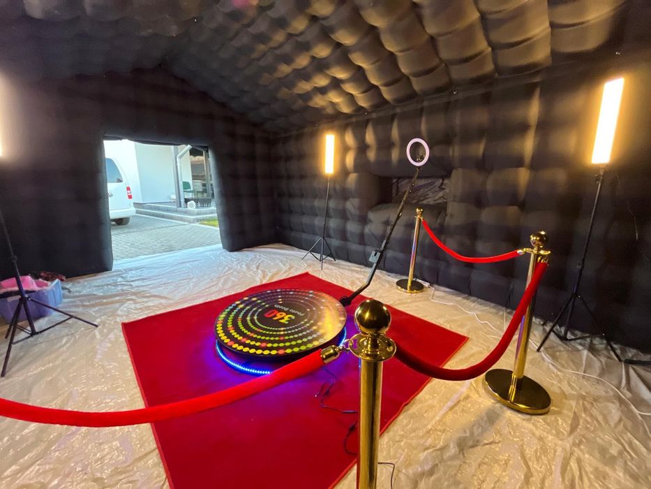 Fotobudka 360, Biały miś Teodor, Miś Panda, Stitch, dmuchany namiot