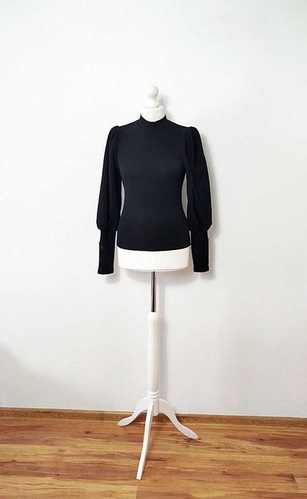 Shein czarna elegancka bluzka z bufkami