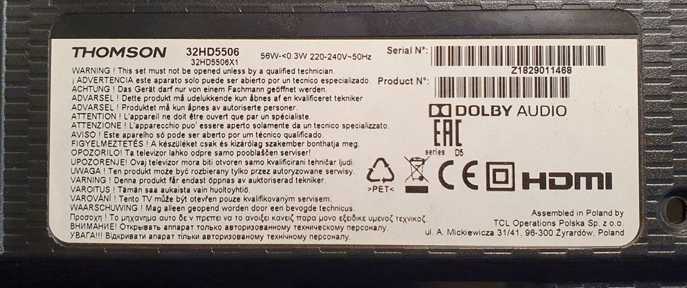 Telewizor Smart z wi-fi THOMSON 32HD5506