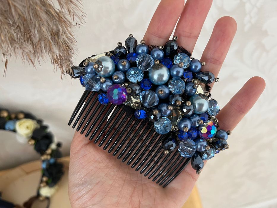Гребень для волос с камнями гребінець ручной работы / ободок