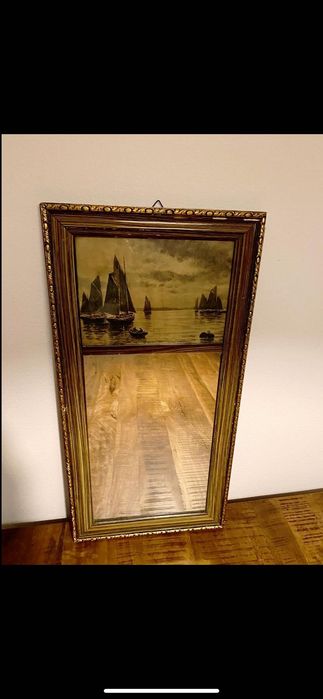 Starocie Stare, antyczne lustro w ramie z obrazem