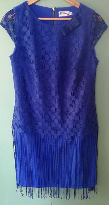 Sukienka frędzle niebieska 42