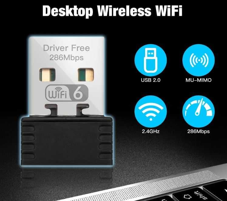 Adapter WiFi 6 AX286 mini USB 2,4 GHz 802.11ax do PC i laptopa