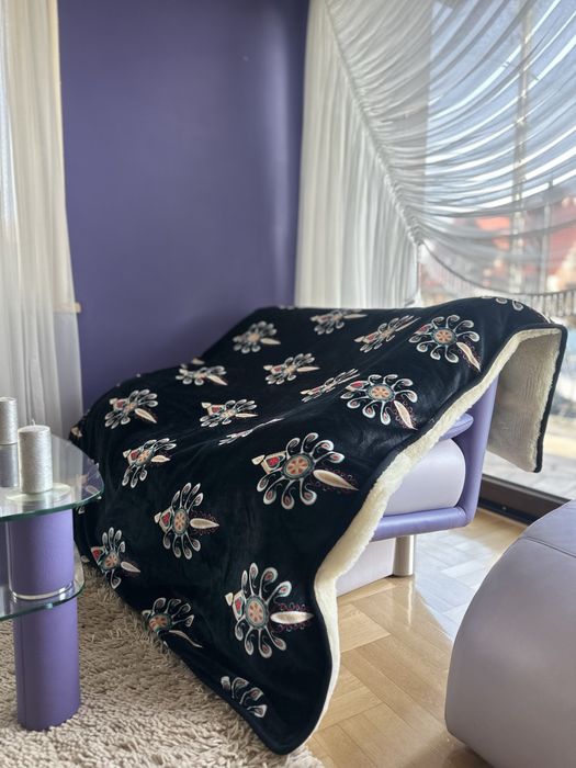 Duży dwustronny koc 200x160cm - Welur z wierzchu, wełna od spodu,