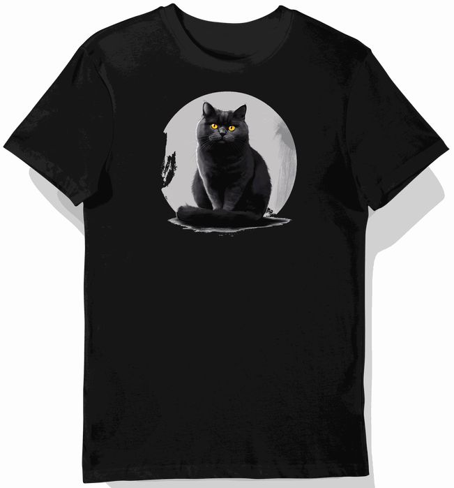 Koszulka męska czarna z grafiką kota brytyjskiego w cieniu L