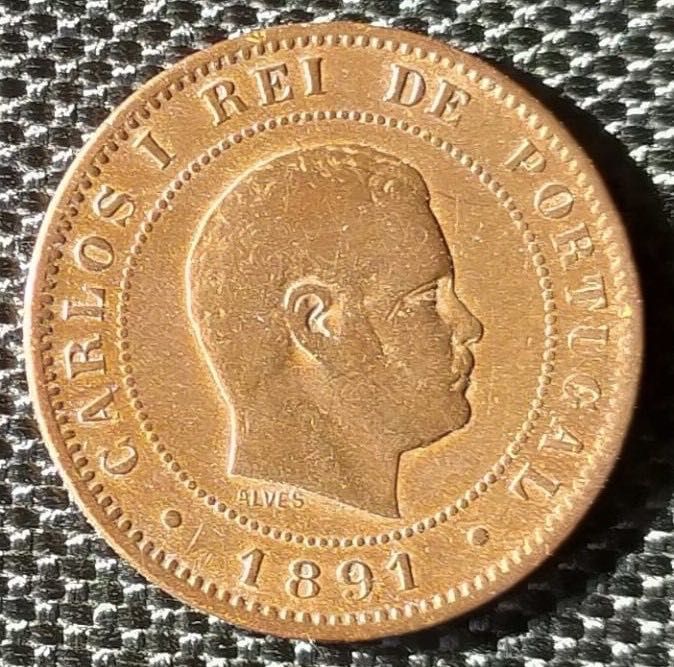 10 Reis Bronze Coin - King Carlos I - Portugal - 1891