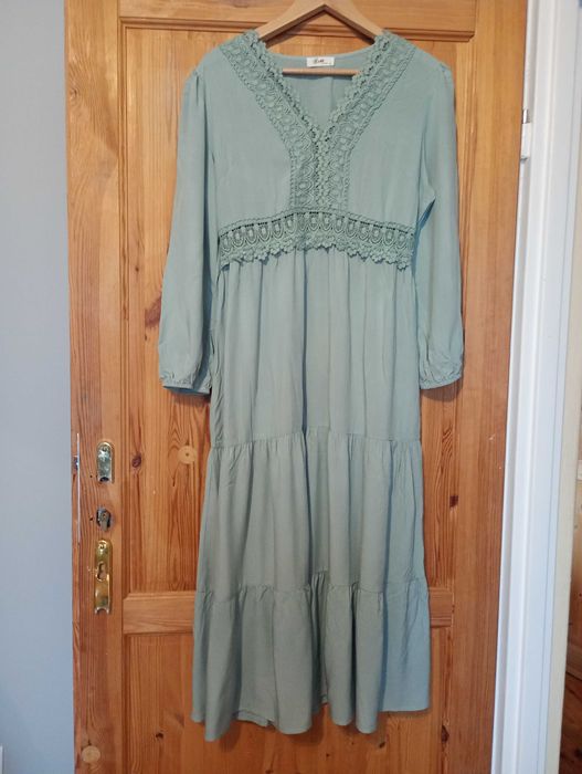 Miętowa sukienka Boho XL