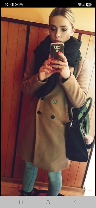 Płaszcz camel Zara Trafaluc outerwear dwurzędowy XS