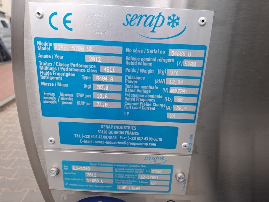 Zbiornik do mleka 5200L Serap RL20 2012r