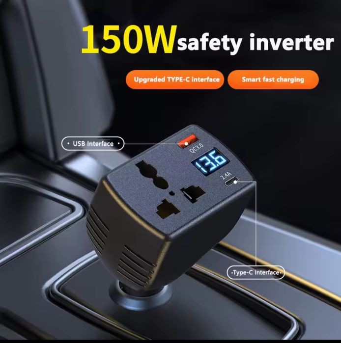 Автомобильный инвертор 150W 12V/ 24V → 220V + QC3.0 USB