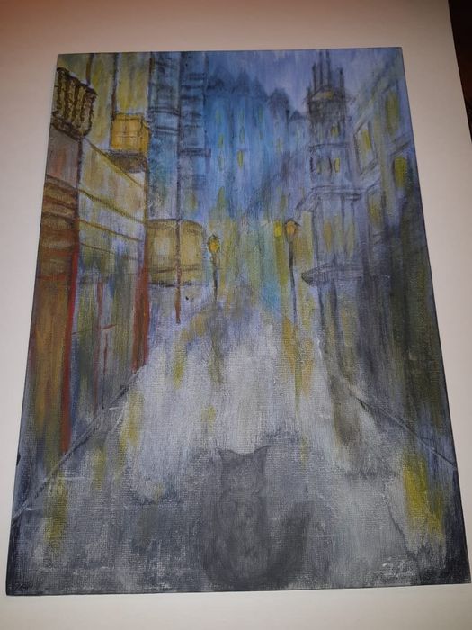 Pintura "Cidade fantasma"  Iryna Lyashenko Tela sobre cartão 20×30.