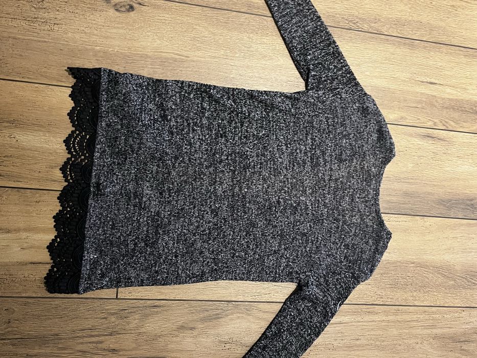 Sweterek długi kardigan z koronką H&M