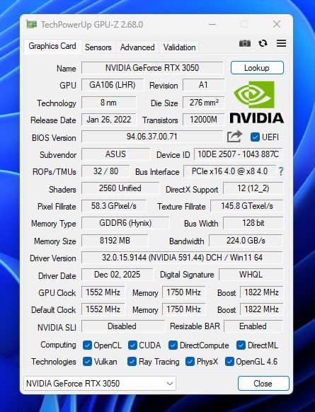RTX 3050 8GB ASUS Видеокарта