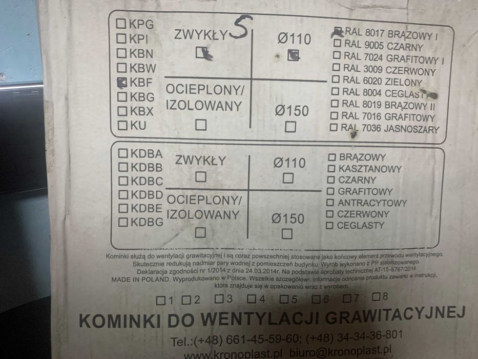 Kominek wentylacyjny fi 110 Krono Plast brąz 8017, 8019