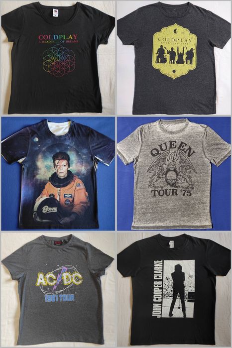 Рокерские футболки David Bowie,Queen,AC/DC,Coldplay,John Cooper Clarke