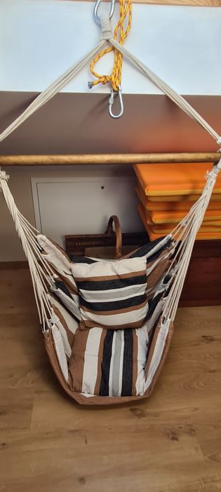 Huśtawka boho len brązowo czarno beż.