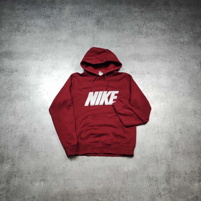 MĘSKA Bluza z Kapturem Hoodie Duże Logo Bordowa Dresowa Nike Sport