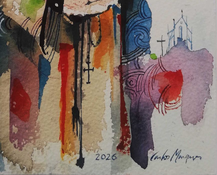 Aguarela. Santo António. Original de Carlos Marques