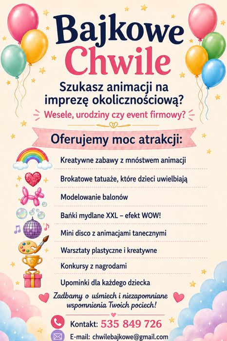 Animacje dla dzieci !!! Bajkowe Chwile!!!