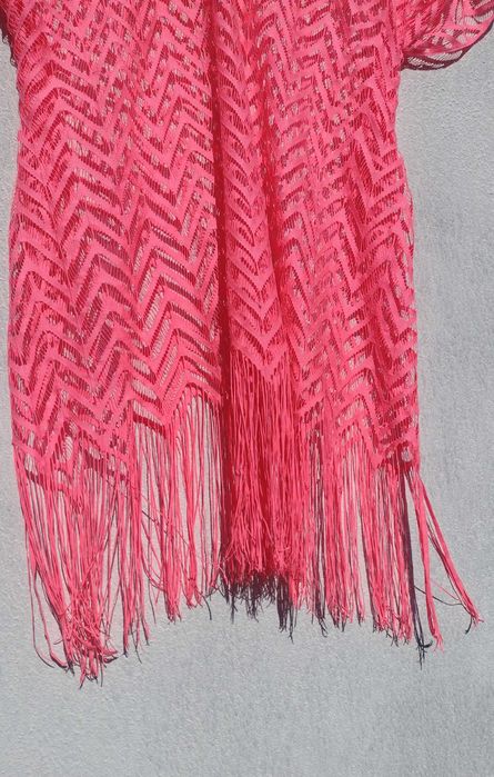 Новая яркая розовая летняя пляжная туника сетка с бахромой Essentiel