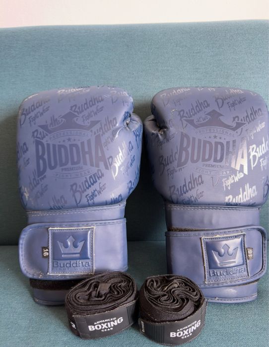 luvas de boxe, caneleiras anatômicas e bandagens elásticas BHUDDA